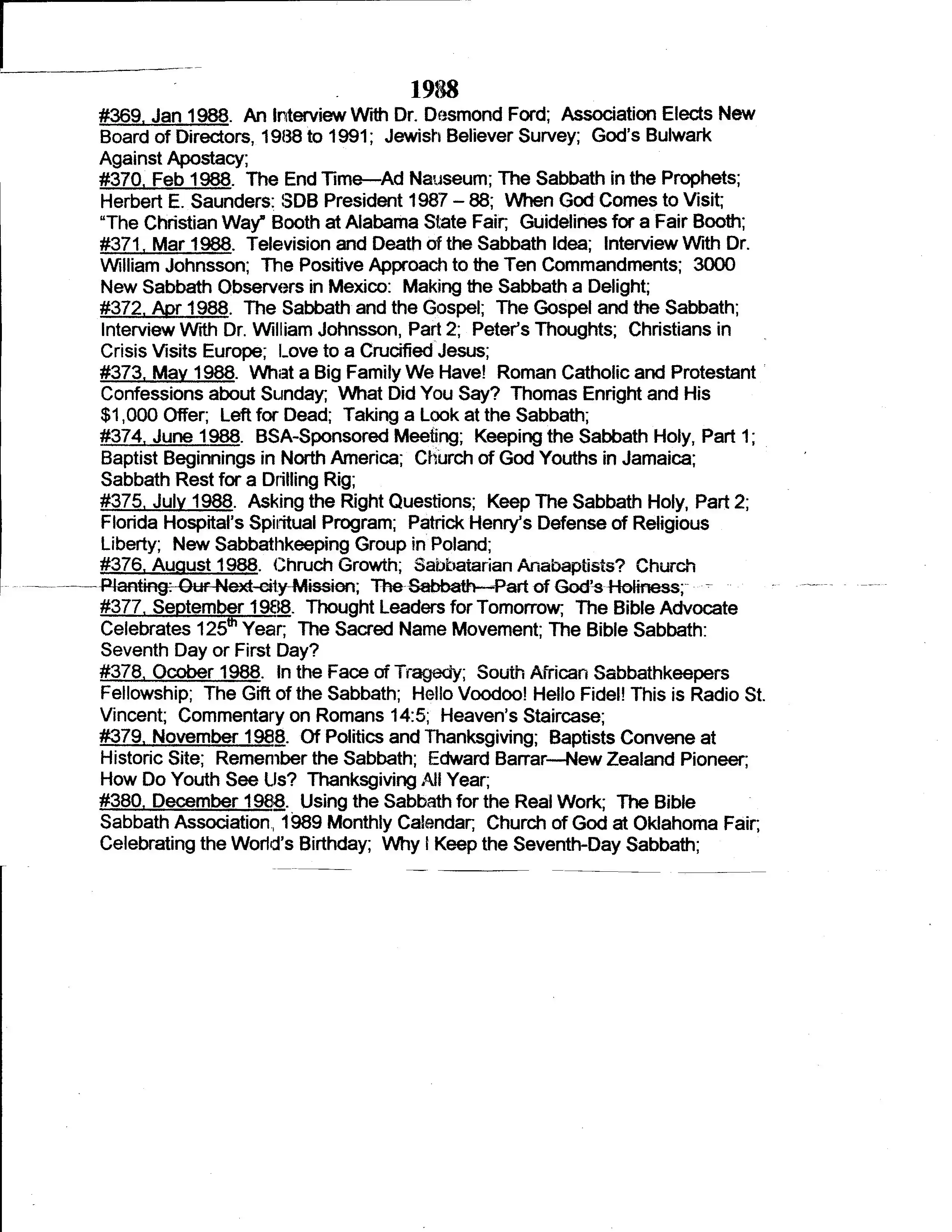 BSA TSS  issue summary 1988